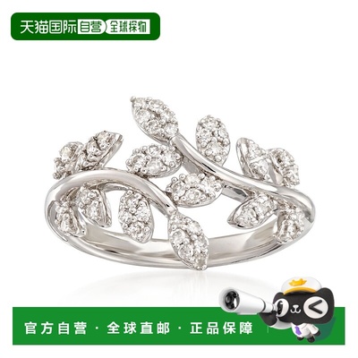 自营 925 纯银 Ross-Simons 钻石月桂叶绕行戒指 白色 美国奥莱直
