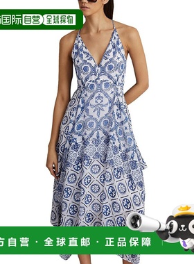 自营 Reiss Tiller瓷砖印花浅蓝色连衣裙 美国直发奥莱