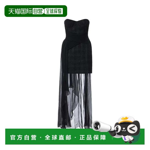 自营elisabetta franchi黑色无肩带纹理透明晚礼服-黑色 美国奥莱