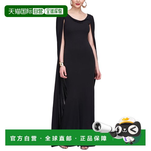 自营 Halston Akeem Gown - Black 美国奥莱直发披肩连衣裙长裙