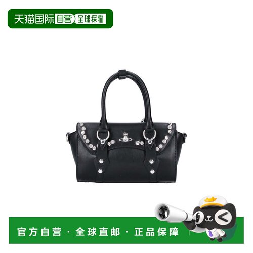 自营vivienne westwood圆柱形银色徽章顶部提手包-黑色 美国奥莱