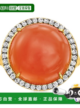 自营 Ross-Simons 橙色红玉髓和白色托帕石戒指 18 克拉金镀在纯