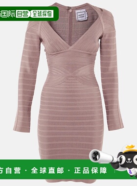 自营Herve Leger Dusty Pink Knit Florencia Bandage Mini Dress
