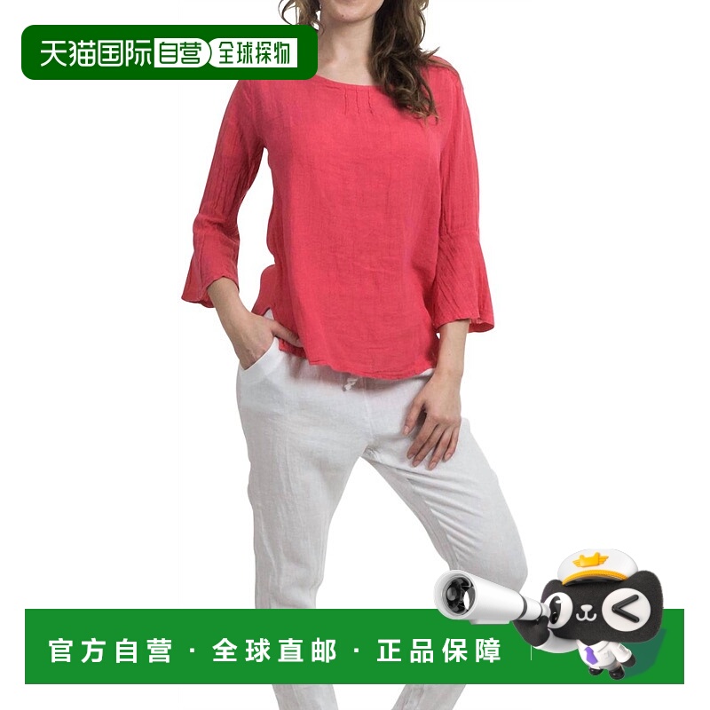 自营gigi modaGianni Linen Scoop Neck Top In Strawberry - str