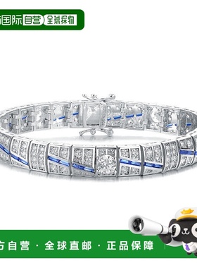 自营 genevive纯银白金镀透明绿色立方氧化锆链手镯-蓝宝石 美国