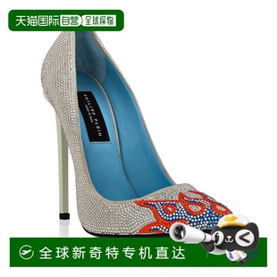 自營 plein絨面無肩帶系帶高跟鞋 火焰米色 美國奧萊直發 philipp