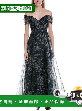 自营Rene Ruiz Draped A-Line Printed Organza Gown - green 美