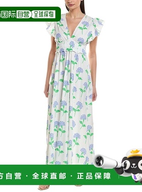 自营Sail to Sable V-Neck Flutter Sleeve Maxi Dress - blue 美