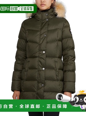 自营 Pajar 女士 Roxy 绗缝羽绒服，带可拆卸人造毛皮饰边 - 军绿