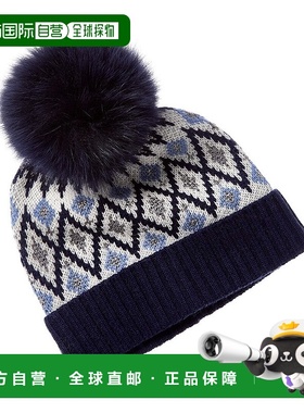 自营sofiacashmere Lurex Fairisle羊毛和羊绒混纺帽子-蓝色 美国