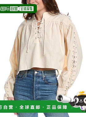 自营 redoneRE/DONE Pirate Linen-Blend Top - white 美国奥莱直