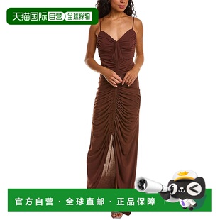 自营 Posen褶皱连衣裙 棕色 美国奥莱直发性感长裙吊带 Zac