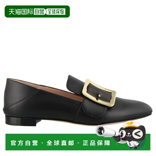 自营bally巴利女士贾内尔黑色皮革乐福鞋-黑色 美国奥莱直发单鞋