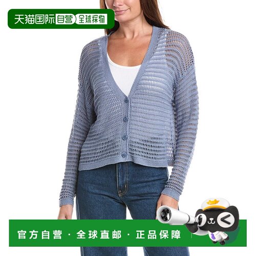 自营Max Studio Open Weave Long Sleeve Linen-Blend Cardigan -