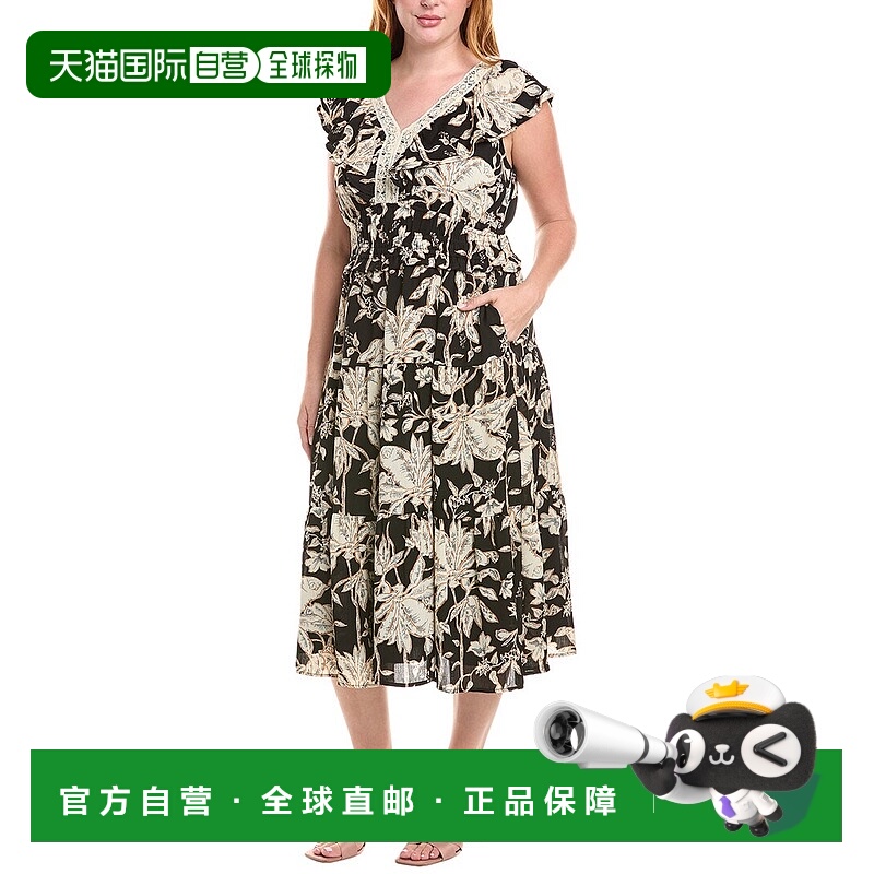 自营 Tahari ASL Plus分层迷笛连衣裙-黑色 美国奥莱直发