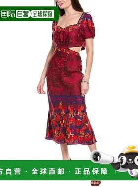 自营SALONI Astro Stamped Satin Silk Midi Dress - red 美国奥