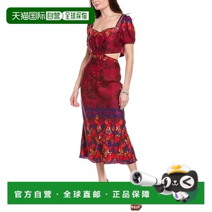 Satin Silk Midi 自营SALONI red Stamped Dress 美国奥 Astro