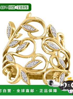 自营 Ross-Simons 14 克拉黄金钻石叶子戒指 - 白色 美国奥莱直发