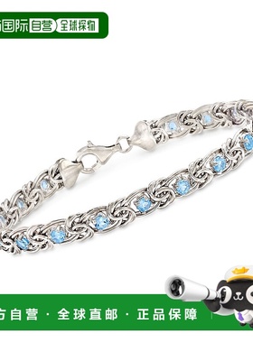 自营 Ross-Simons 925 纯银天蓝色托帕石拜占庭手链 - 8 英寸 美