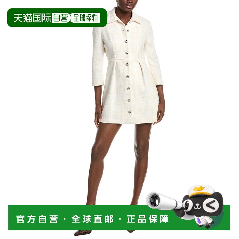 自营Maje粗花呢羊毛混纺大衣连衣裙-白色 美国奥莱直发图片