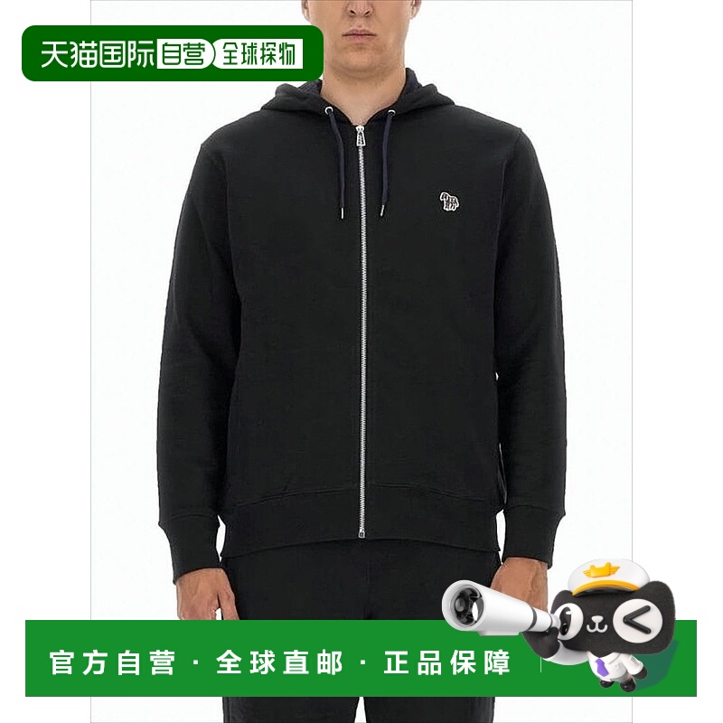 自营paul smithBlack Zip-Up Hoodie With Drawstrings And Embro
