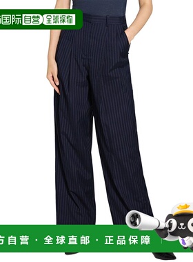 自营Theory Double-Pleat Linen-Blend Pant - blue 美国奥莱直发