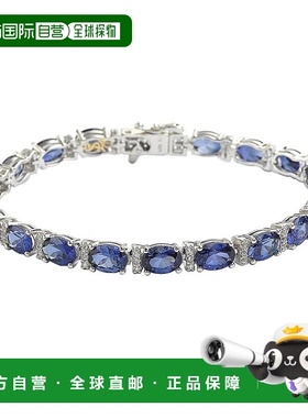 自营 Suzy Levian 纯银椭圆形切割蓝色蓝宝石和钻石口音网球手链