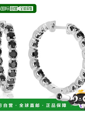 自营 vir jewels4 克拉黑色钻石圈形耳环 0.925 纯银内外 1 英寸