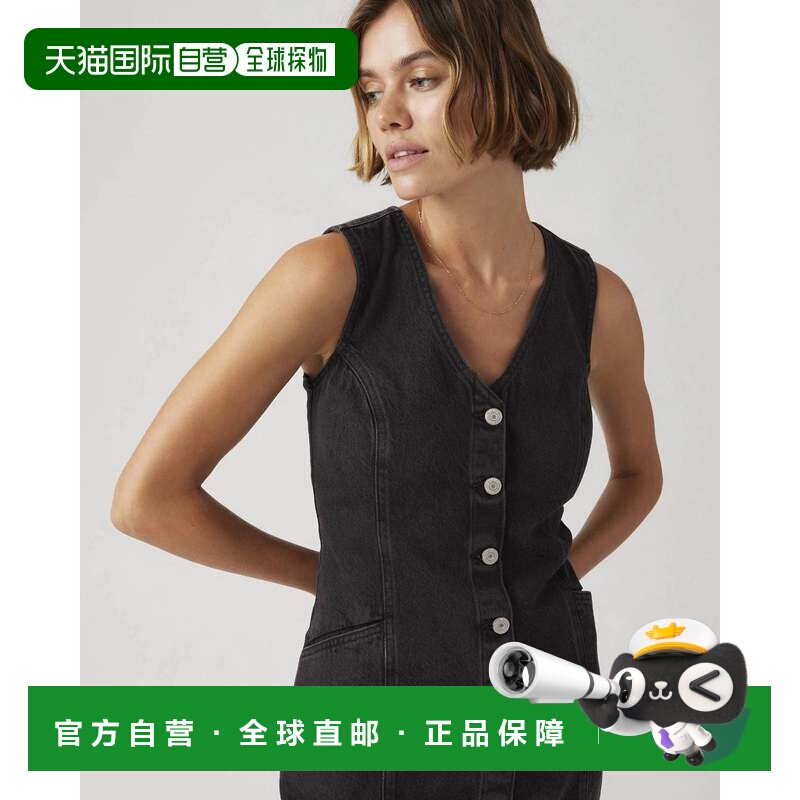 自营Levi's Vianna背心迷你连衣裙女装黑色牛仔棉质v领纽扣JAX168