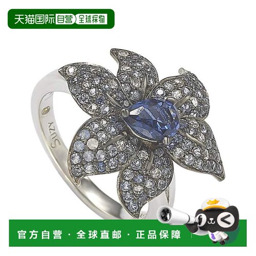 自营Suzy Levian 纯银蓝宝石和钻石口音异国花卉戒指 - 蓝色 美国