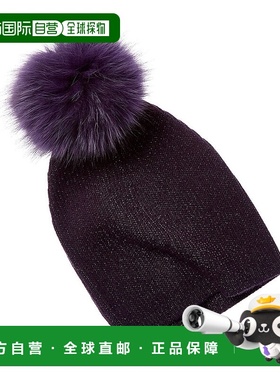 自营sofiacashmere Lurex罗纹羊绒帽-紫色 美国奥莱直发帽子
