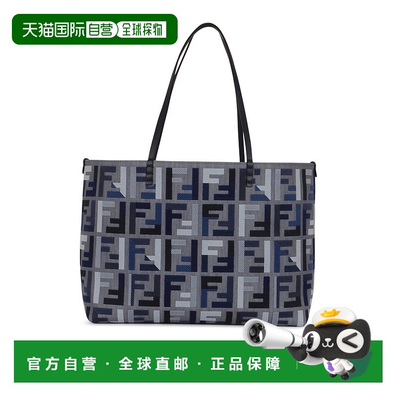 1h可退 香港直邮潮奢 Fendi 芬迪 女士 Roll FF 刺绣蓝色帆布购物