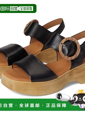 自营Gabor 620 Sandals Womens  Black Leather Ankle Strap Wedg