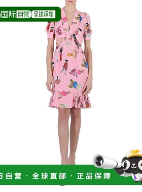 自营 Moschino女士梦幻印花粉红色插图印花连衣裙-粉红色 美国奥