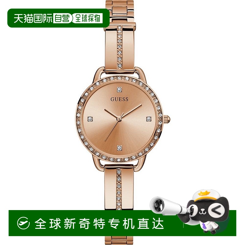 【美国直邮】guess 女士 休闲手表手镯小巧玫瑰腕表玫瑰金金色