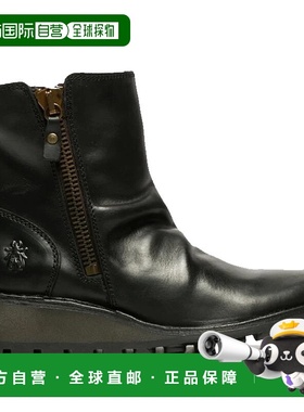自营 Fly London女式黑色MON944皮革坡跟脚踝拉链切尔西靴-黑色
