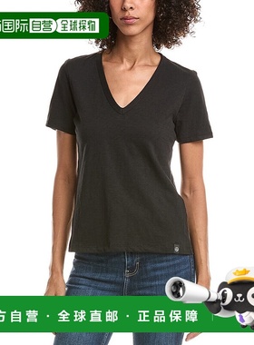 自营rag & bone碎布和骨头Slub V领T恤-黑色 美国奥莱直发