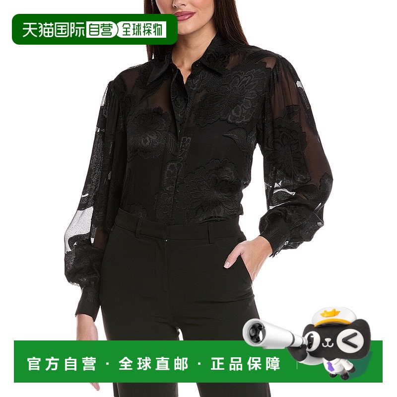 自营 Trina Turk Anuka 2真丝混纺衬衫-黑色 泡泡袖美国直发奥莱