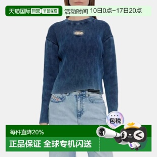 香港直邮DIESEL Logo落肩套头圆领长袖毛衣 女款 深蓝色