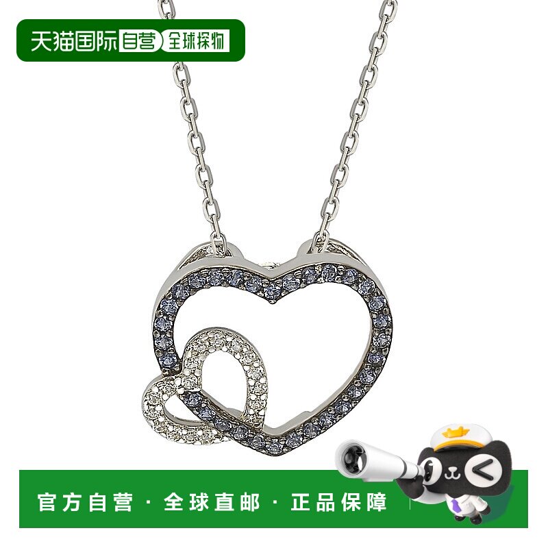 自营 Suzy Levian 纯银蓝色和白色蓝宝石和钻石口音双心形吊坠 -
