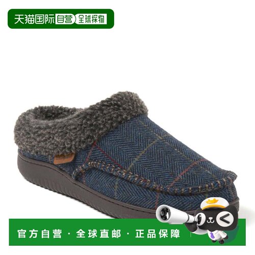 自营Dearfoams男式Marshall Microsuede Moccasin鞋头斗篷-海军蓝