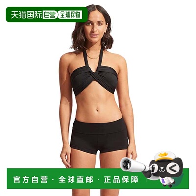 自营Seafolly Collective Roll比基尼上衣女黑色领带背泳衣JDM231