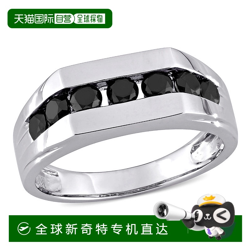 美国直邮Julianna B男士戒指白金黑色钻石槽镶指环百搭简约时尚