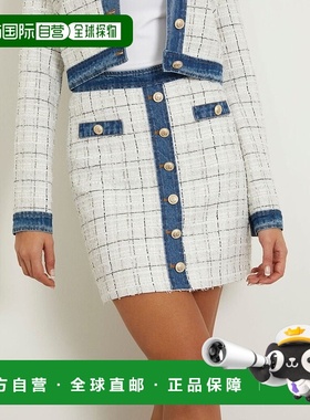 自营Guess Natalie Mini Skirt Womens White Tweed Check Button