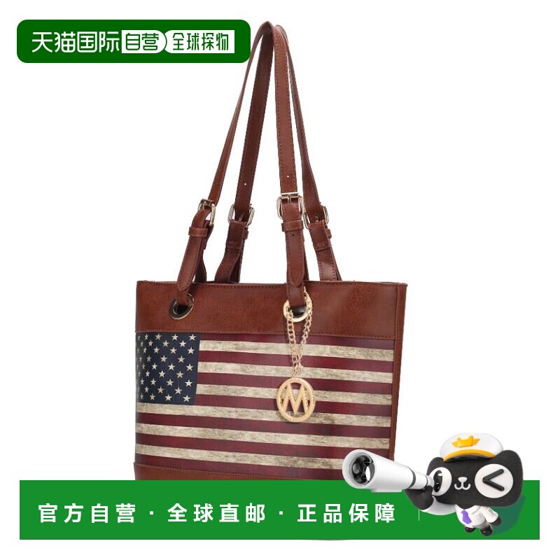 自营mia k collectionVera 纯素皮革爱国国旗图案女士手提包 - 棕