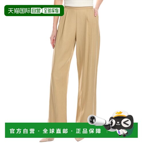 自营 Enza Costa斜纹褶皱亚麻混纺长裤-棕色 休闲裤美国奥莱直发
