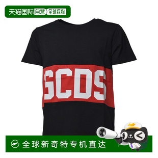 美国奥莱 自营 黑色 gcds棉质针织T恤 直发 带醒目乐队标志