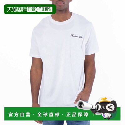 自营Balmain Signature Embroidery Cotton T-Shirt - blanc/noir