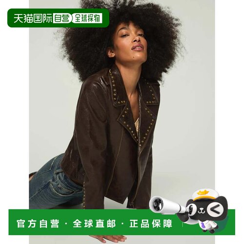 自营Lucky Brand Women's Studded Moto Leather Jacket - green