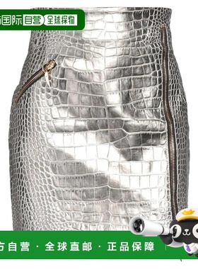 1h可退 【美国直邮】ROBERTO CAVALLI 迷你裙 真皮金属质感 喇叭